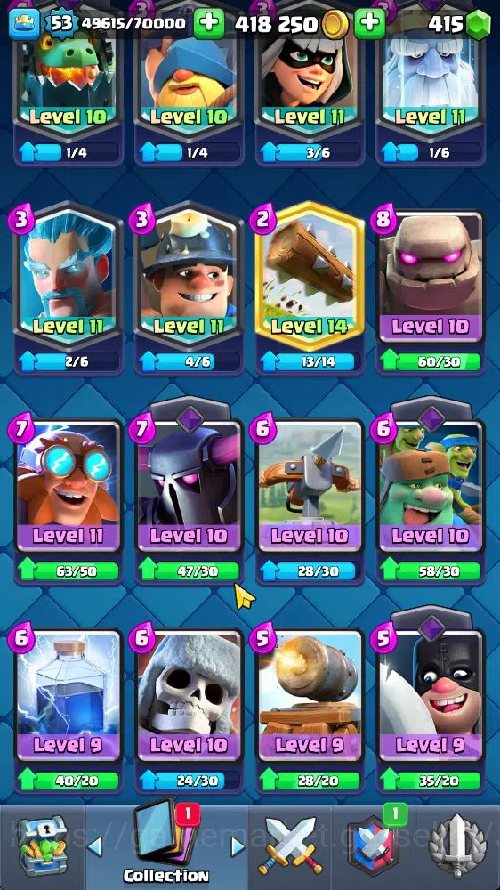 Clash Royale Accounts Midgame Lvl 53|Trophy 10530|KTL 14|Limited Skin|Card 120|1 Hero 10 EVO 7 Champ 21 Legendary 33 Epic 30 7