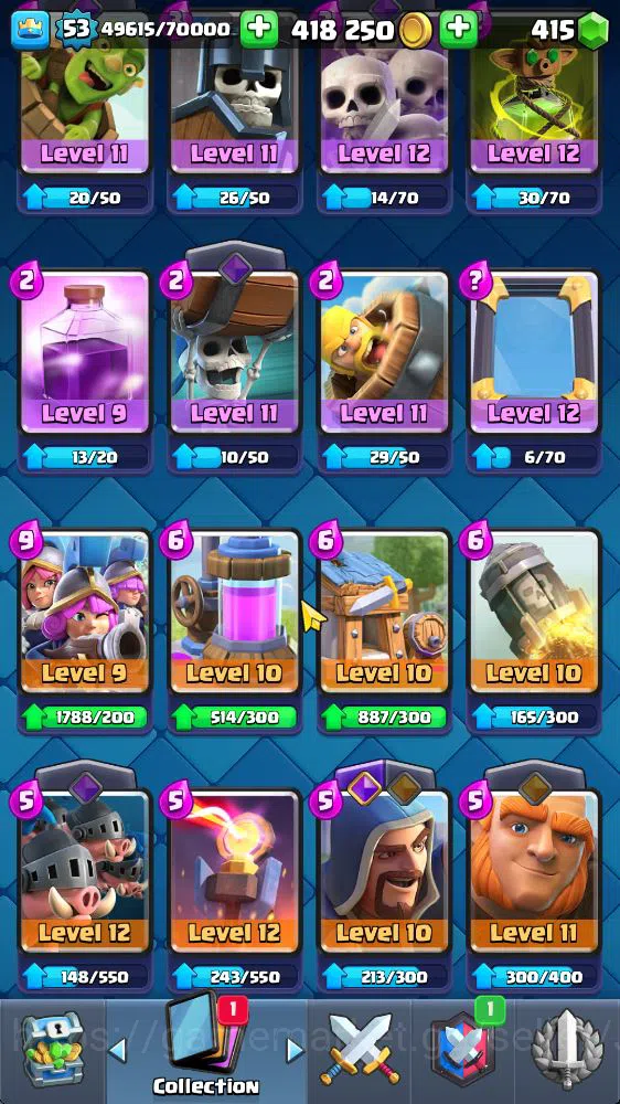 Clash Royale Accounts Midgame Lvl 53|Trophy 10530|KTL 14|Limited Skin|Card 120|1 Hero 10 EVO 7 Champ 21 Legendary 33 Epic 30 9