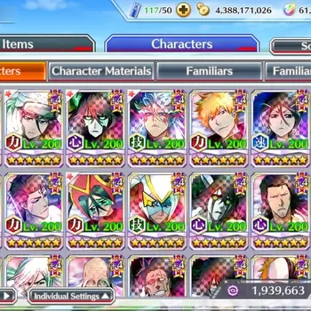 Bleach: Brave Souls Accounts High-End Global|BP 1,1M+1,1K CC|61K Orb|Lv 200(TYBW26 Byakuya,Rukia,11th