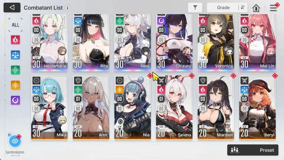 Chaos Zero Nightmare Accounts GLOBAL Lv 30|6 SSR[Nine+Sign,Heidemarie,Rita,Chizuru,Veronica,Mei Lin]+9 3