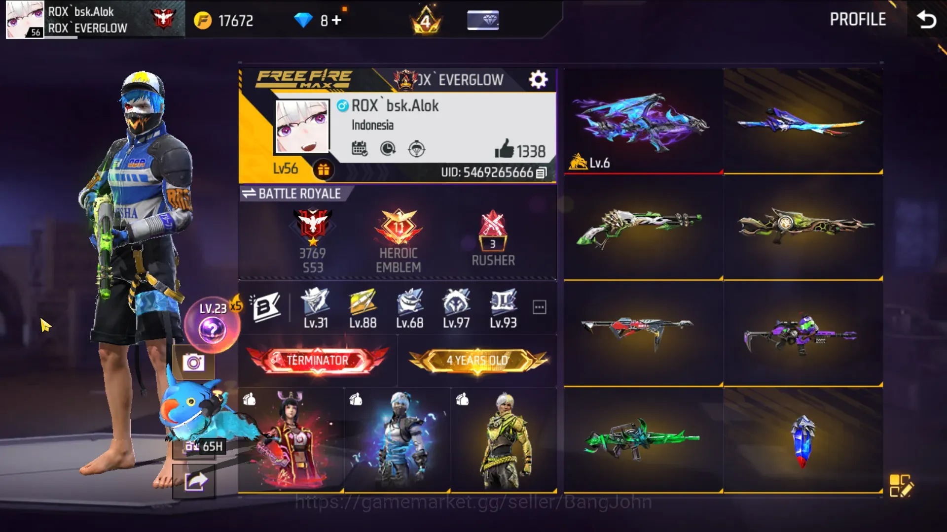 Free Fire Accounts Indonesia |1 EVO : Ak47 BlueFlameDraco Lv 6| M1887 HandofHope |Tsunade's Bp| Check SS FF1041B 1