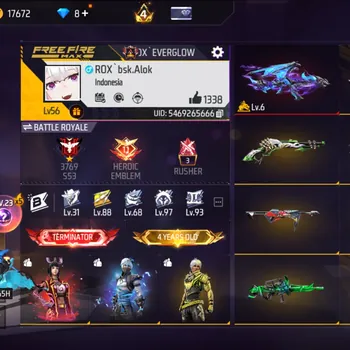 Free Fire Accounts Indonesia |1 EVO : Ak47 BlueFlameDraco Lv 6| M1887 HandofHope |Tsunade's Bp| Check SS FF1041B