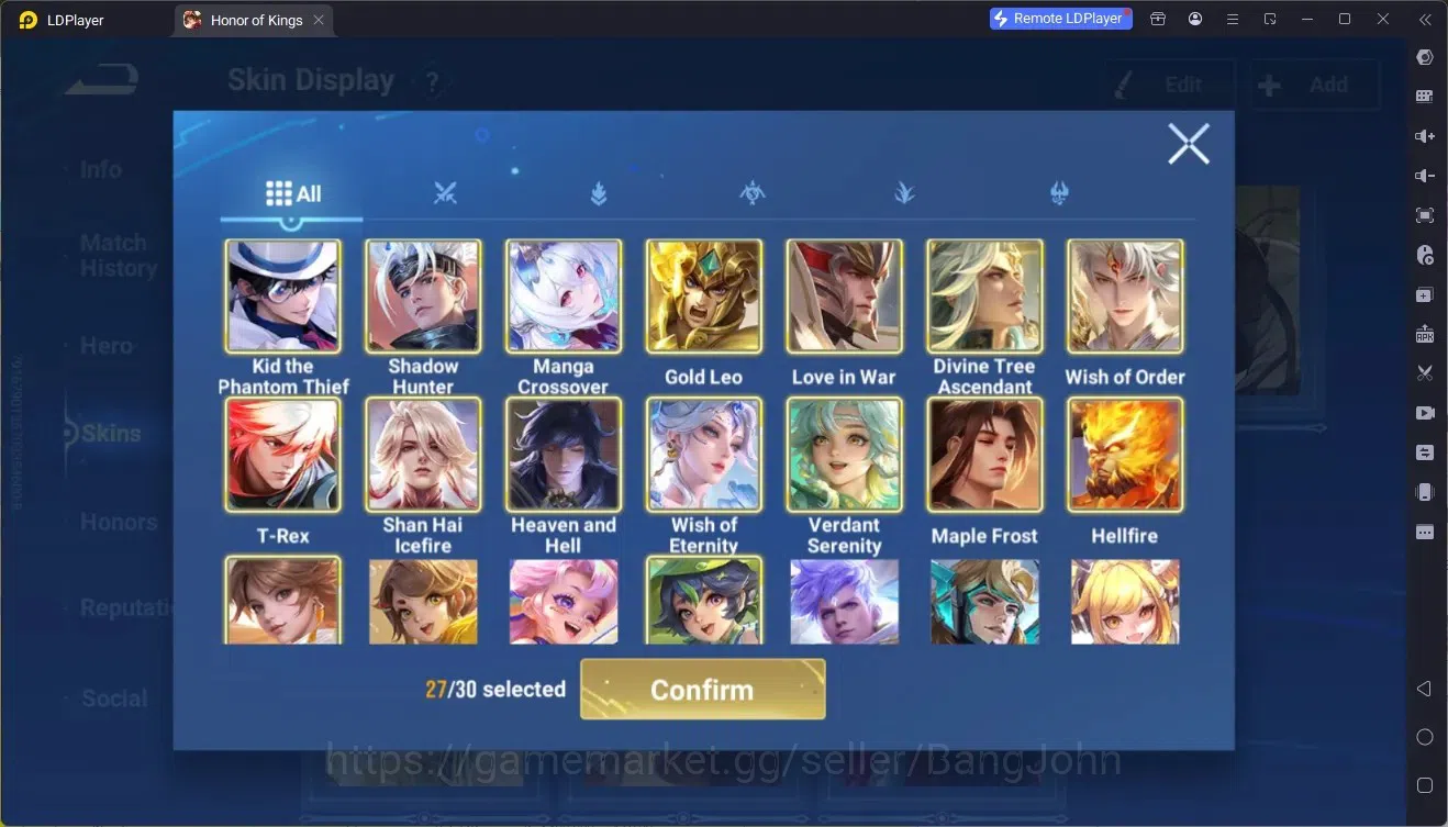 Honor of Kings Accounts Rare Skin Global|113H 250S|Mythic HanXin,Preciuos D.Conan MarcoPolo,ShanHai 10