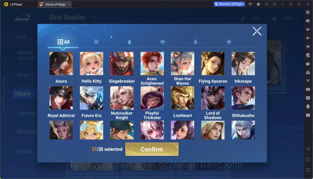 Honor of Kings Accounts Rare Skin Global|113H 250S|Mythic HanXin,Preciuos D.Conan MarcoPolo,ShanHai 16