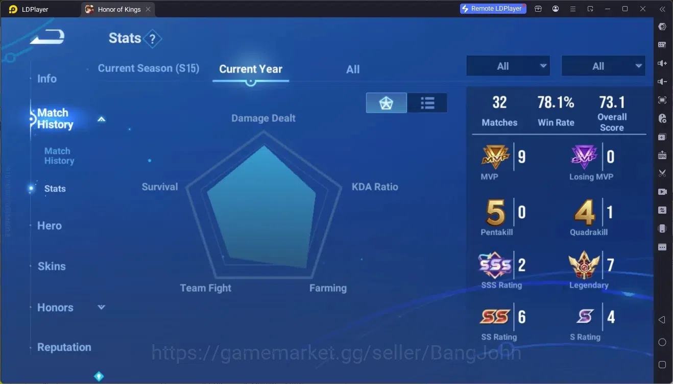 Honor of Kings Accounts Rare Skin Global|113H 250S|Mythic HanXin,Preciuos D.Conan MarcoPolo,ShanHai 2