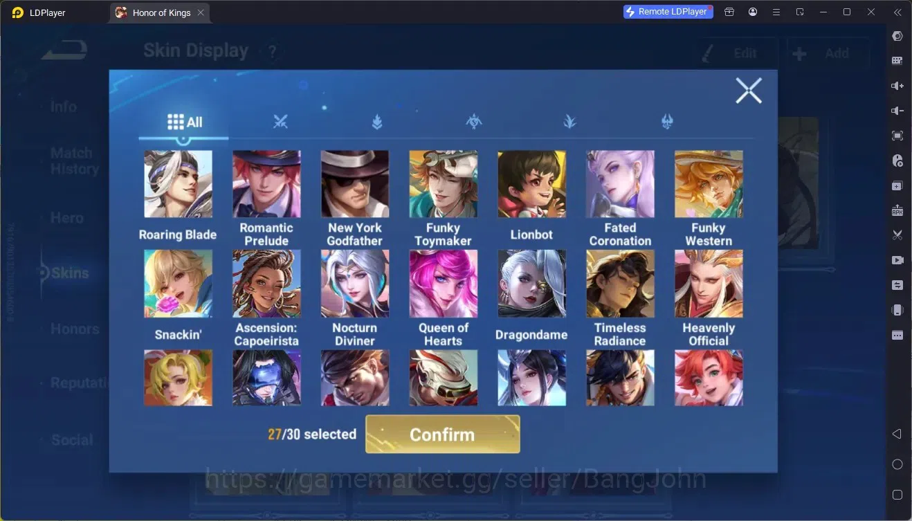 Honor of Kings Accounts Rare Skin Global|113H 250S|Mythic HanXin,Preciuos D.Conan MarcoPolo,ShanHai 20