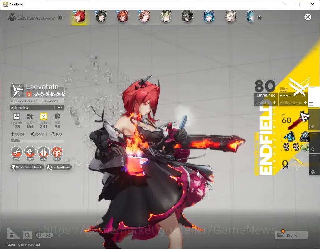 Arknights: Endfield Accounts ASIA|Lvl 50|7 SSR (2 Limited) + 9 (6* Weapon)|Laevatain + Signature,Zhuang 2
