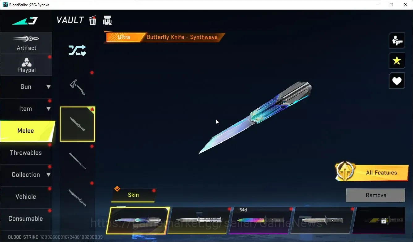 Blood Strike Accounts Collab Skin Asia|Eternal MP7 TideSong Lv4,DeAgle+Melee ButterFly SynthWave,Staff|Collab LS Mr 1
