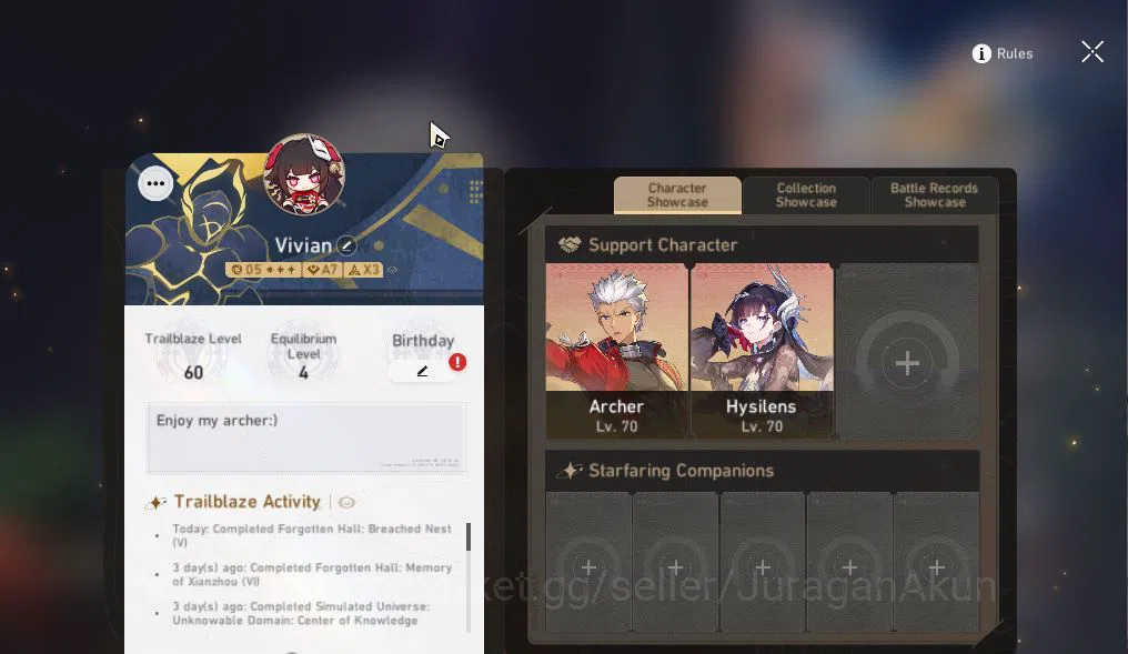 Honkai Star Rail Accounts Starter ASIA|TL 60|6 Limited|Archer E2+Sign,Hysilens,Saber,Ruan Mei,Topaz,Dante|SJ 3,3K|MC 9