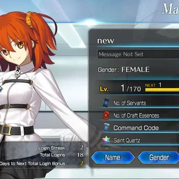 Fate-Grand Order Accounts NA Starter Lv 1 | 2 SSR Servant (Star Ciel,Koyanskaya of Dark)| 182 Saint Quartz 52 Golden