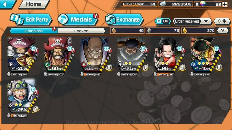 One Piece Bounty Rush Accounts Global |EX 4|PR 14|Gol D. Roger Max,V. Nusjuro Lv. image 7