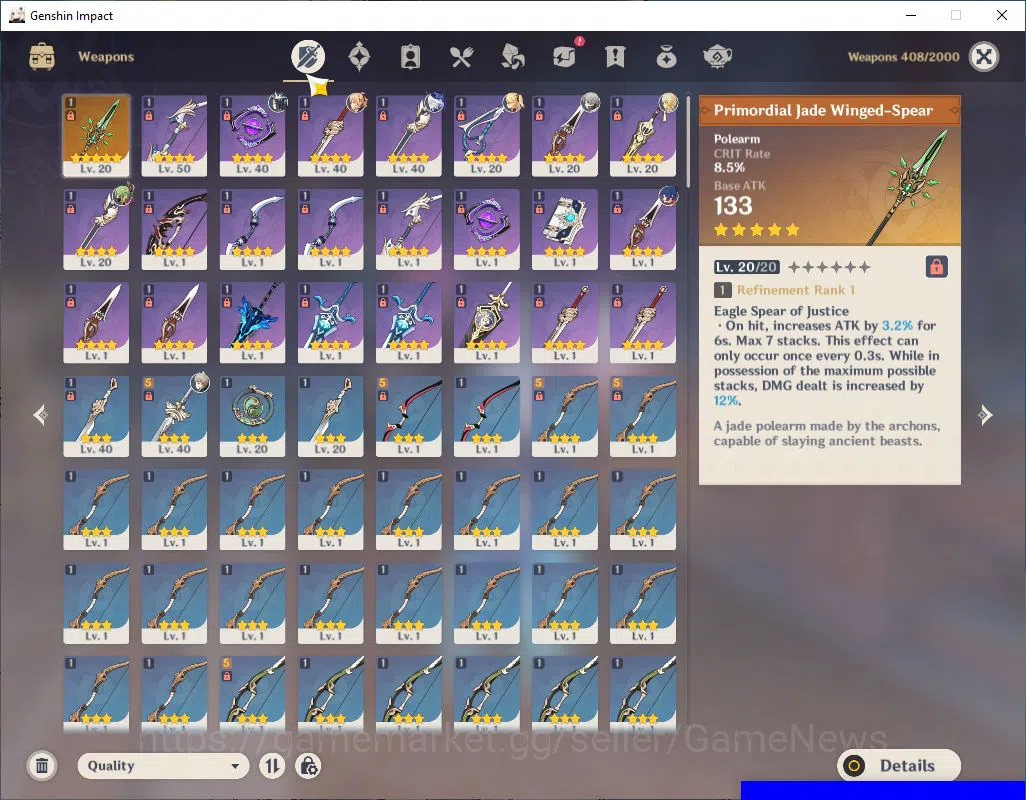 Genshin Impact Accounts EU|User Only|AR 47|2 Limited +1(*5Weapon)+23(4*Cha image 4