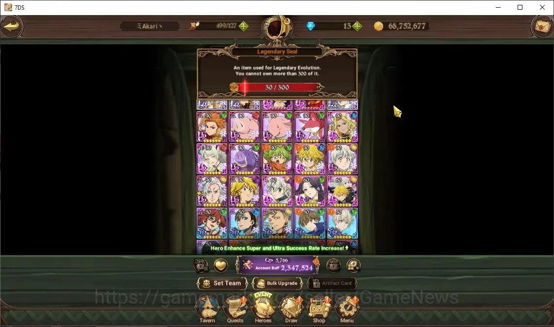 The Seven Deadly Sins: Grand Cross Accounts Others Global|2,3M CC|30 LS|3 LR+8 UR+Collab Gachia|P Brunhild,LMeli,P 1