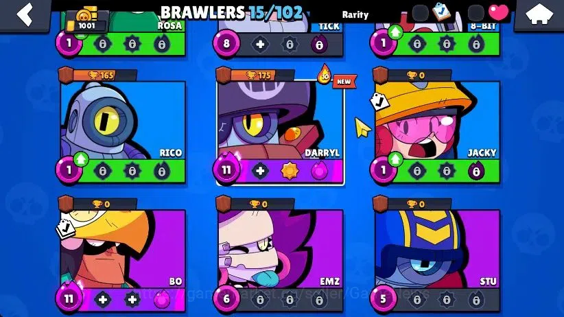 Brawl Stars Accounts 1001 Trophy|5K Bling|15 Brawlers 3 Max Lvl [Bo,Darryl,Shelly]|1 Hypch Skins [Sovereign Gem Rico] 2 4