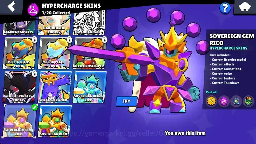 Brawl Stars Accounts 1001 Trophy|5K Bling|15 Brawlers 3 Max Lvl [Bo,Darryl,Shelly]|1 Hypch Skins [Sovereign Gem Rico] 2 6