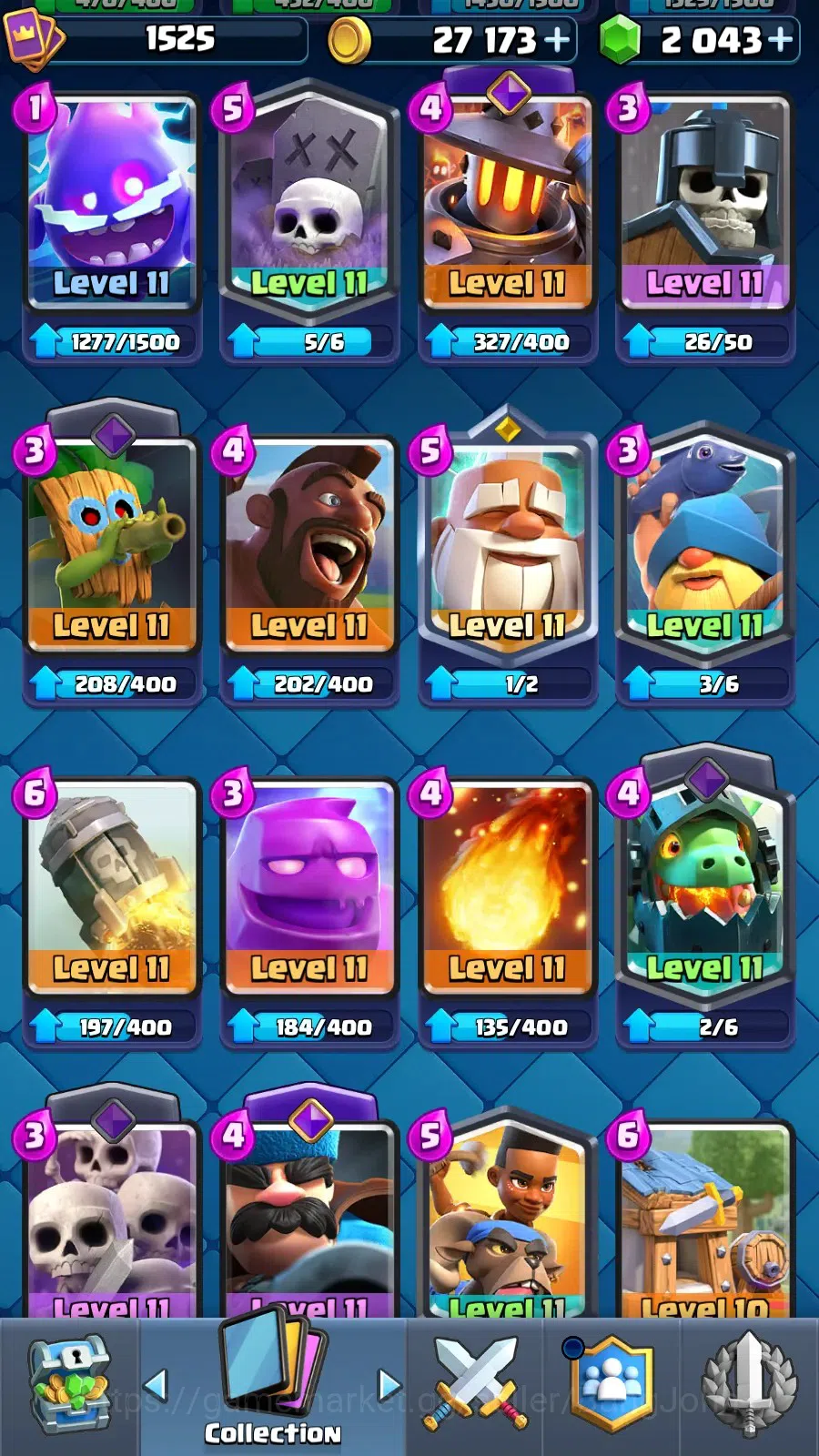 Clash Royale Accounts High-End CL 1525|Trophy 11555| KTL 15|Card 121|4 Max|4 Hero|12 EVO|Arena 28 |2043 Gems|TakeMail(CR016B) 11