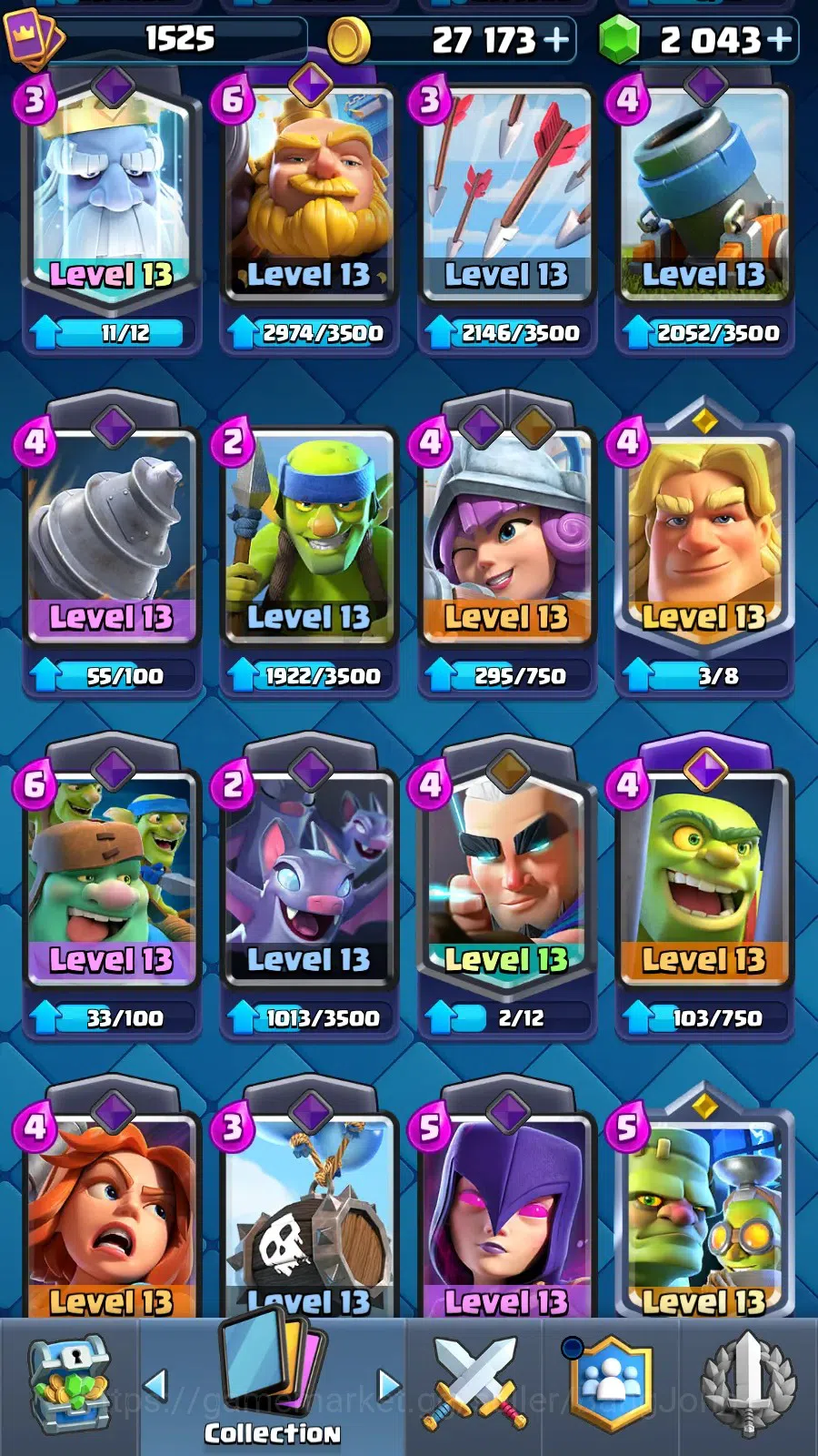 Clash Royale Accounts High-End CL 1525|Trophy 11555| KTL 15|Card 121|4 Max|4 Hero|12 EVO|Arena 28 |2043 Gems|TakeMail(CR016B) 15