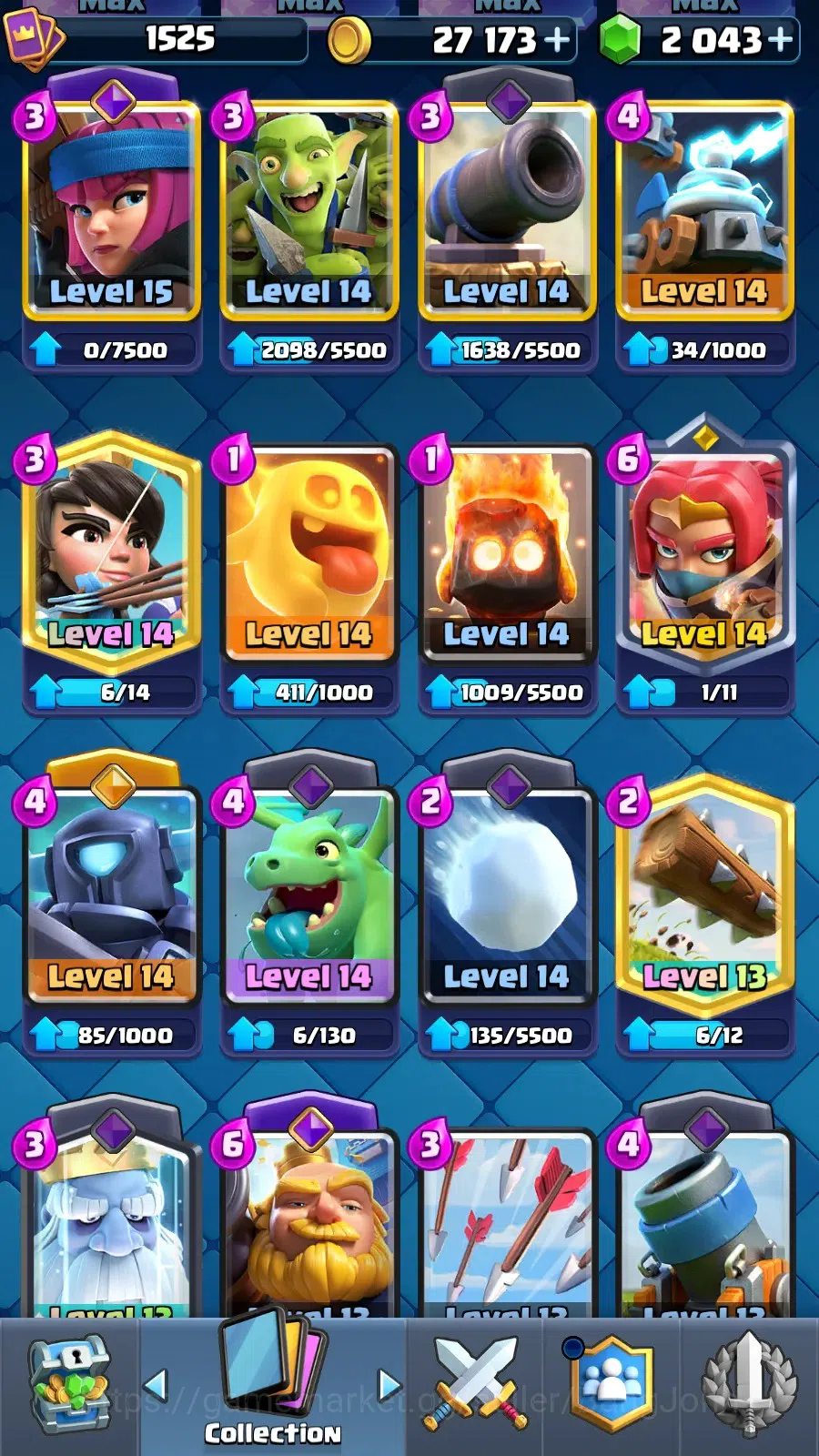 Clash Royale Accounts High-End CL 1525|Trophy 11555| KTL 15|Card 121|4 Max|4 Hero|12 EVO|Arena 28 |2043 Gems|TakeMail(CR016B) 16