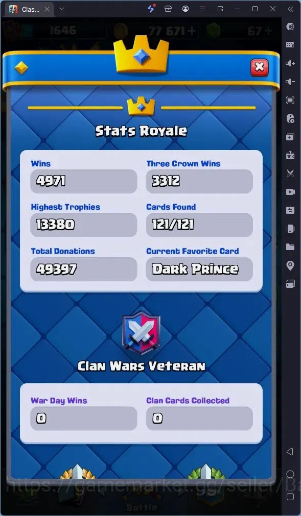 Clash Royale Accounts High-End Global |CL 1646|KTL 16|Trophy 13380|13 MAX|8 CHamp|6 Hero|14 Evo|Arena 31|77k Gold|67 2