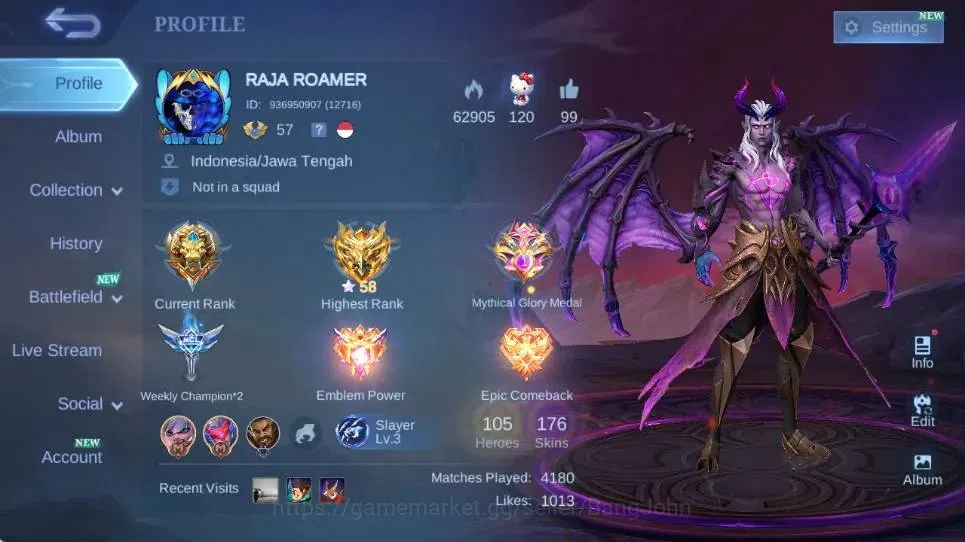 Mobile Legends: Bang Bang Accounts Global|Hero 105|Skin 176|Expert|KOF Karina|Transfo image 12