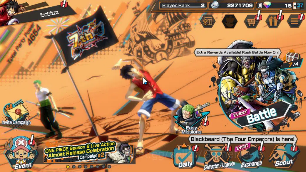 One Piece Bounty Rush Accounts Starter Global|5 EX|4Emperor Teach,[Borsalino],FilmZ Zephyr,BP Kuzan,5Elder Saturn|Rank