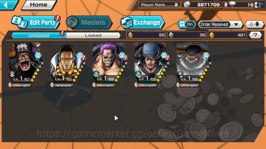 One Piece Bounty Rush Accounts Starter Global|5 EX|4Emperor Teach,[Borsalino],FilmZ Zephyr,BP Kuzan,5Elder Saturn|Rank 3