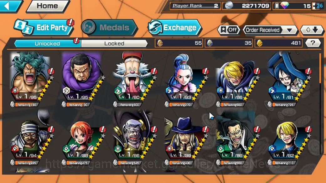 One Piece Bounty Rush Accounts Starter Global|5 EX|4Emperor Teach,[Borsalino],FilmZ Zephyr,BP Kuzan,5Elder Saturn|Rank 4