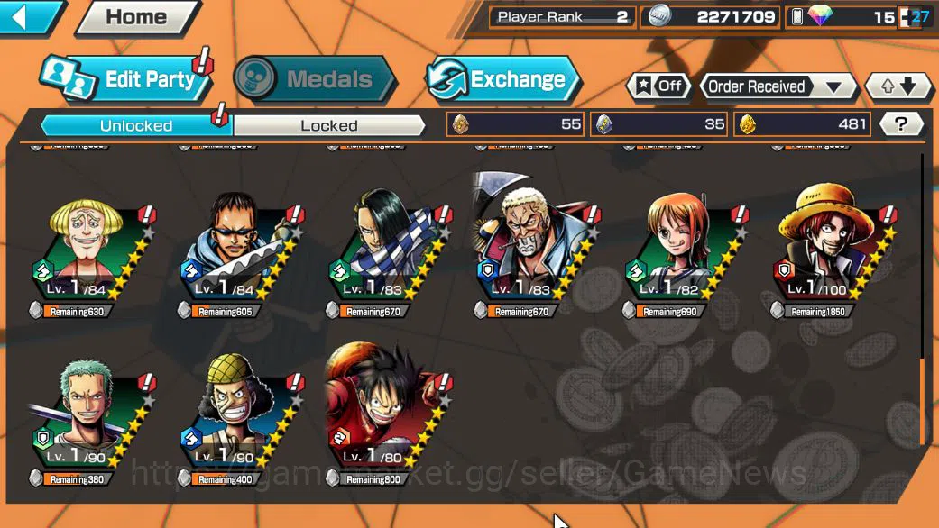 One Piece Bounty Rush Accounts Starter Global|5 EX|4Emperor Teach,[Borsalino],FilmZ Zephyr,BP Kuzan,5Elder Saturn|Rank 7