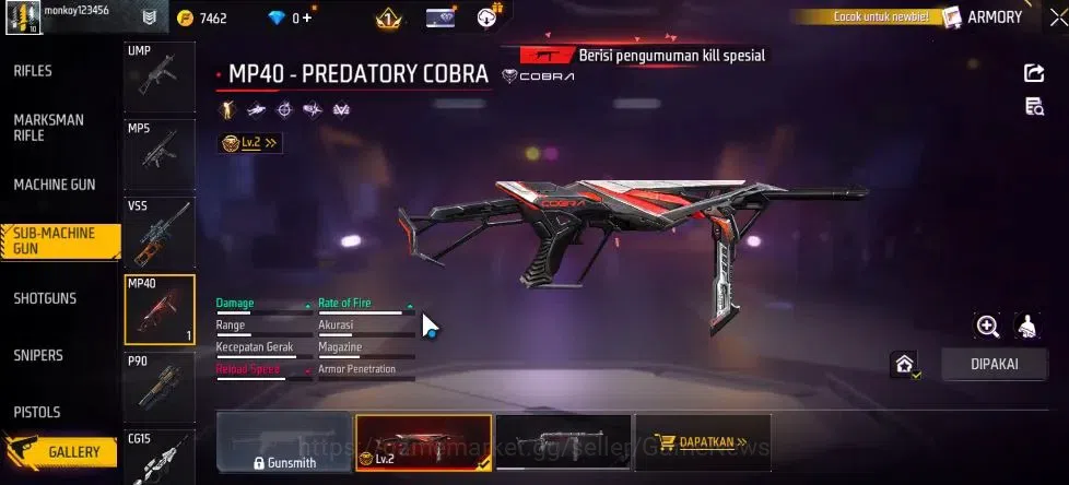 Free Fire Accounts Indonesia | Starter | MP40 Predatory Cobra Lv 2 |  image 4