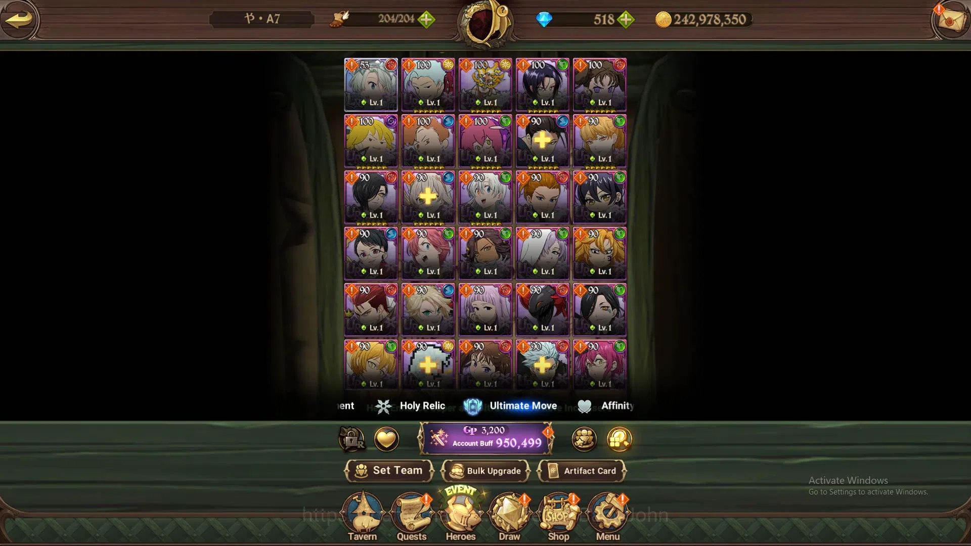 The Seven Deadly Sins: Grand Cross Accounts Others ASIA|950K CC|DM 518|1LR Elizabeth|Collab Sho<Shinra|UR DK 10