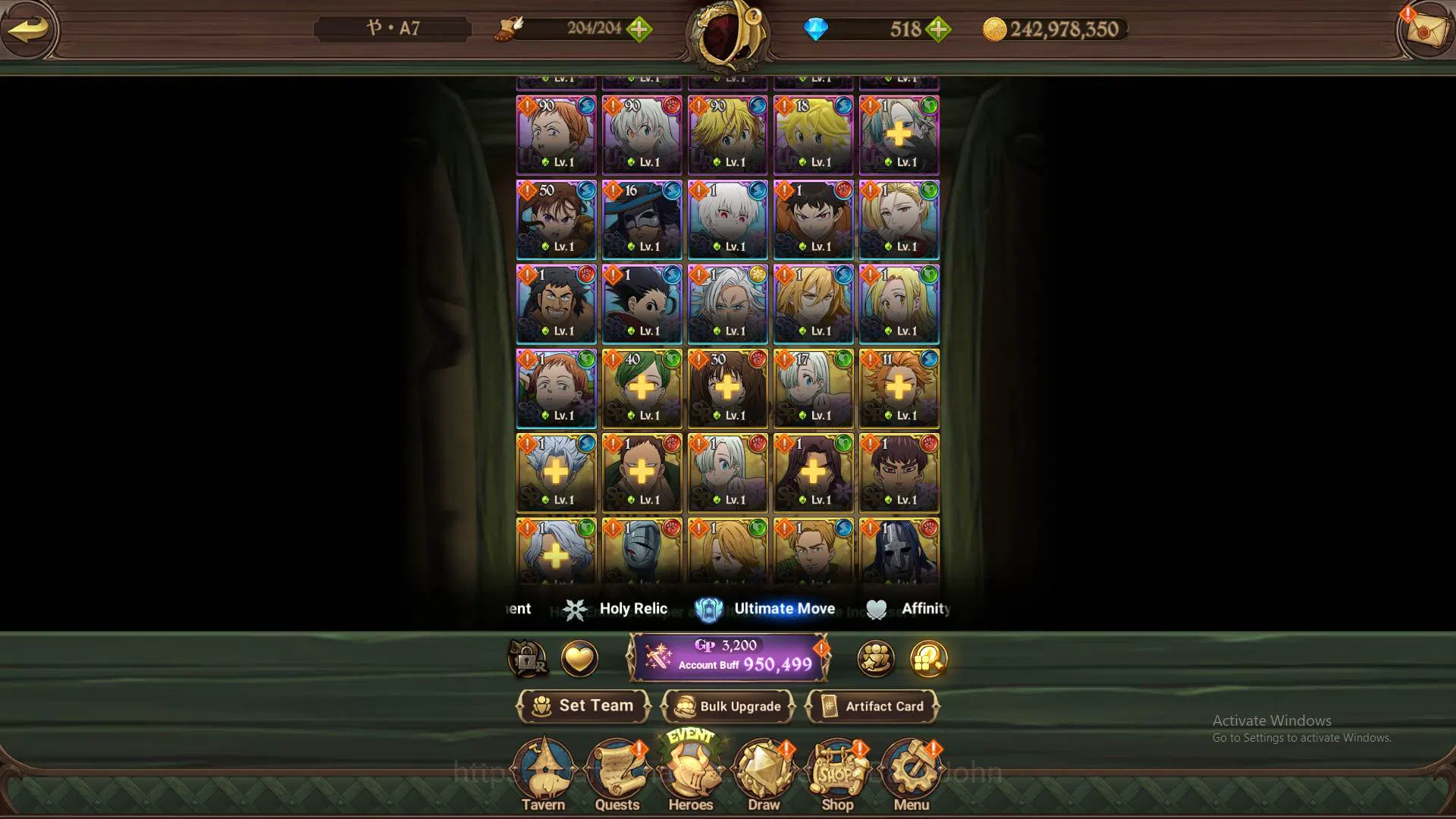 The Seven Deadly Sins: Grand Cross Accounts Others ASIA|950K CC|DM 518|1LR Elizabeth|Collab Sho<Shinra|UR DK 11