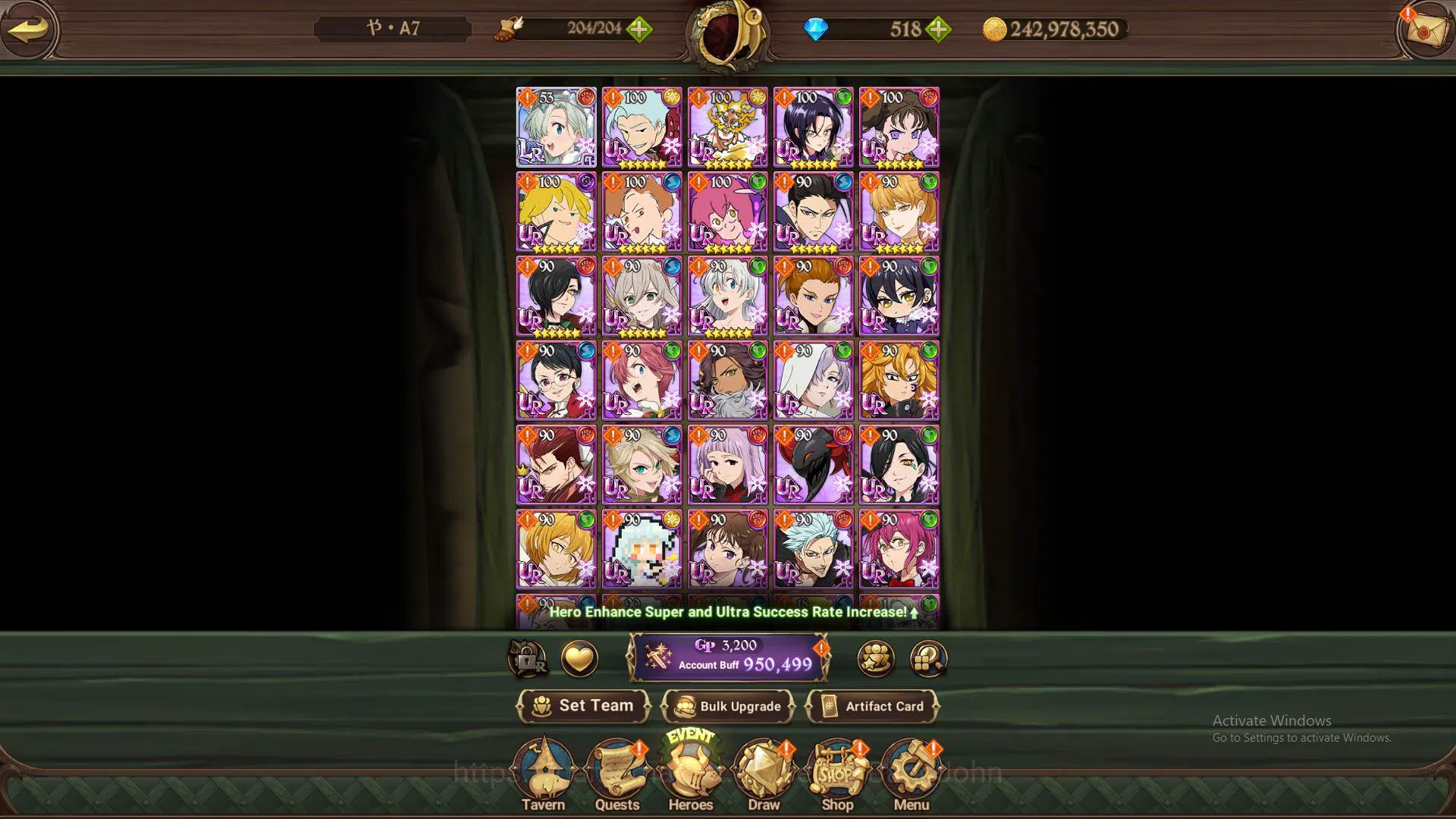 The Seven Deadly Sins: Grand Cross Accounts Others ASIA|950K CC|DM 518|1LR Elizabeth|Collab Sho<Shinra|UR DK 9