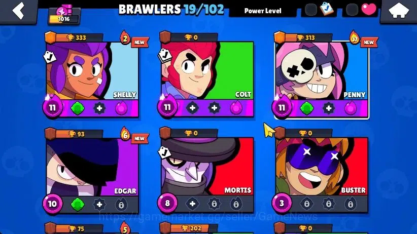 Brawl Stars Accounts 1016 Trophy|19 Brawlers 3 Max Lvl [Penny,Colt,Shelly] 2 Myth 6 Epic| 1 Epic Skins [Dr Edgar] 1 SR 3