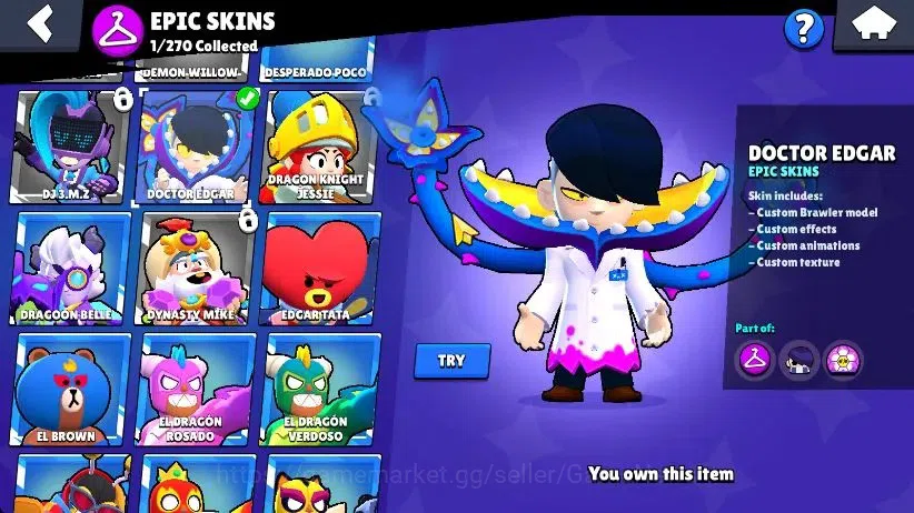 Brawl Stars Accounts 1016 Trophy|19 Brawlers 3 Max Lvl [Penny,Colt,Shelly] 2 Myth 6 Epic| 1 Epic Skins [Dr Edgar] 1 SR 7