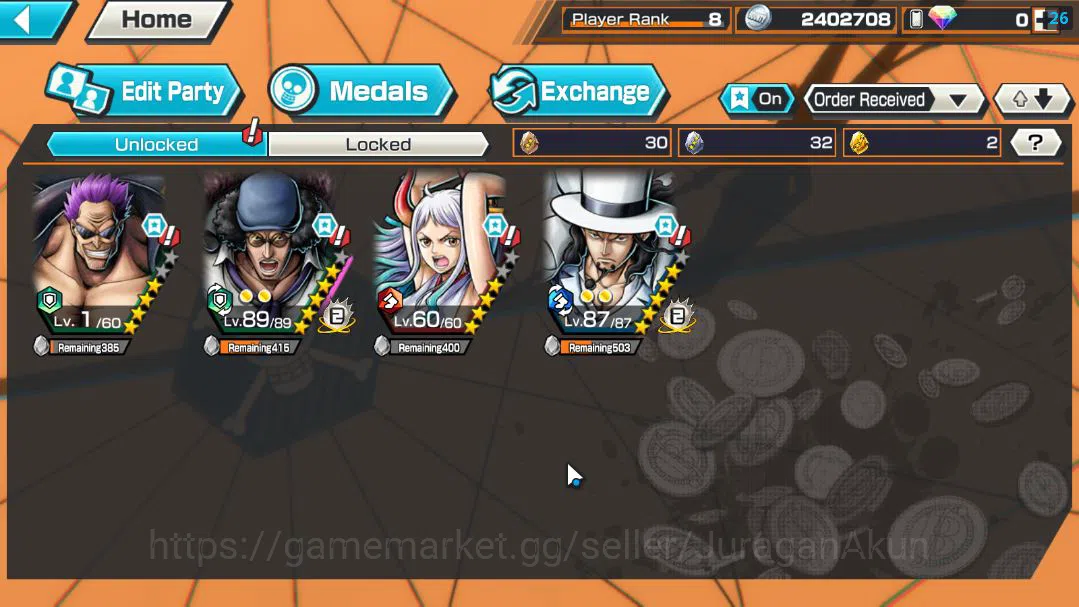 One Piece Bounty Rush Accounts Starter Global |4 EX META|Film Z Zephir,Blackbeard Kuzan,Kaido's Son Yamato,Awaken Form Rob 4