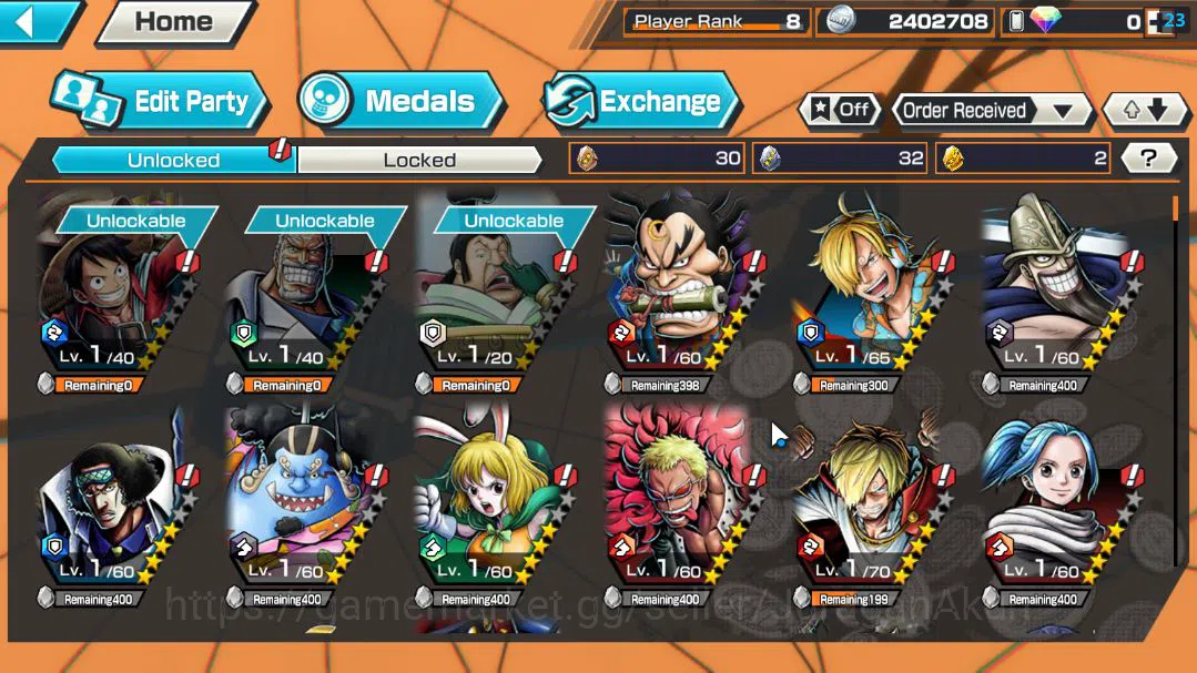 One Piece Bounty Rush Accounts Starter Global |4 EX META|Film Z Zephir,Blackbeard Kuzan,Kaido's Son Yamato,Awaken Form Rob 5