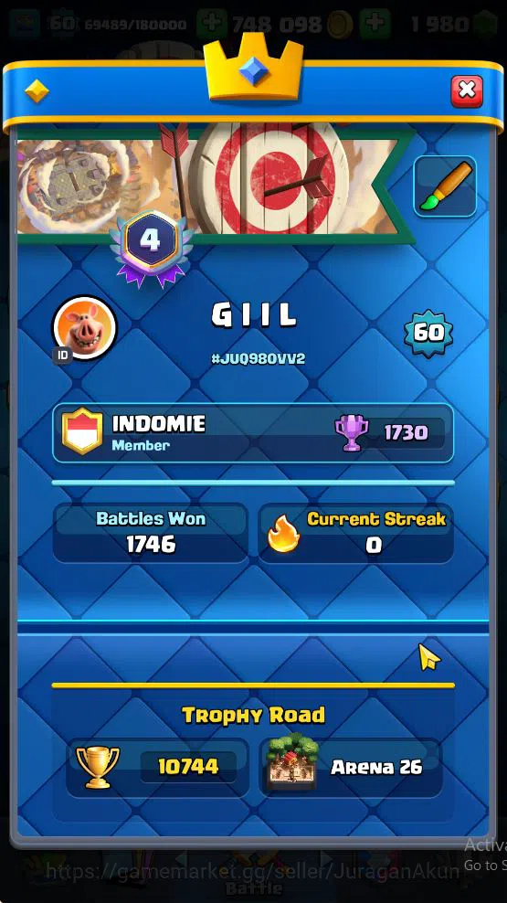 Clash Royale Accounts High-End Lvl 60|Trophy 10744|KTL 15|Limited Skin|Card 121| 1 Hero 9 EVO 8 Champ 21 Legendary 33 2