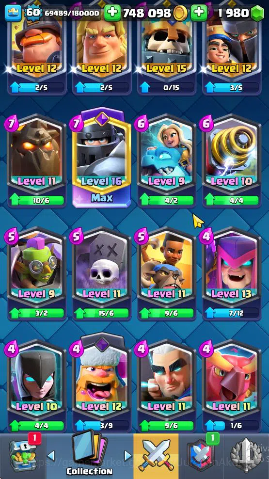 Clash Royale Accounts High-End Lvl 60|Trophy 10744|KTL 15|Limited Skin|Card 121| 1 Hero 9 EVO 8 Champ 21 Legendary 33 5