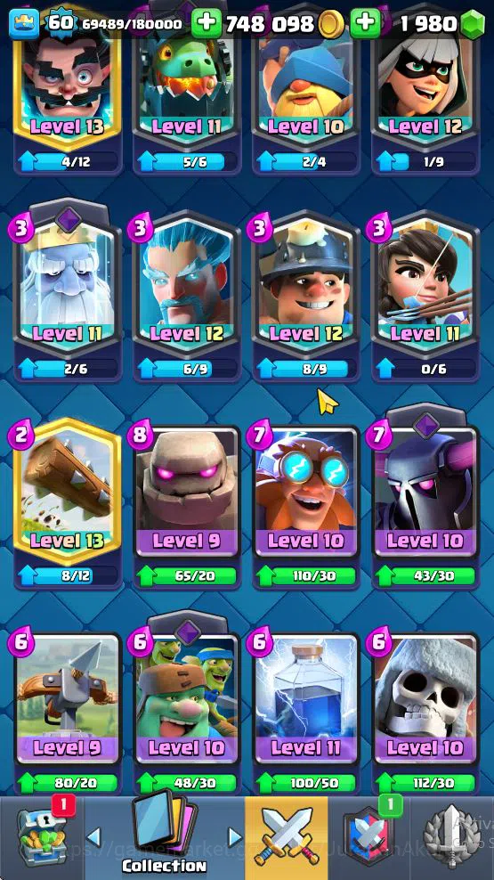 Clash Royale Accounts High-End Lvl 60|Trophy 10744|KTL 15|Limited Skin|Card 121| 1 Hero 9 EVO 8 Champ 21 Legendary 33 6