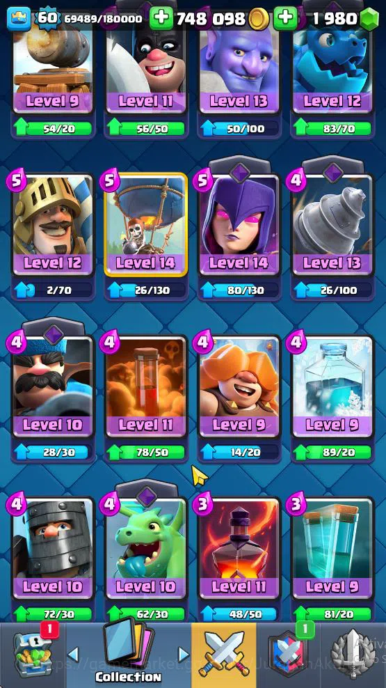 Clash Royale Accounts High-End Lvl 60|Trophy 10744|KTL 15|Limited Skin|Card 121| 1 Hero 9 EVO 8 Champ 21 Legendary 33 7