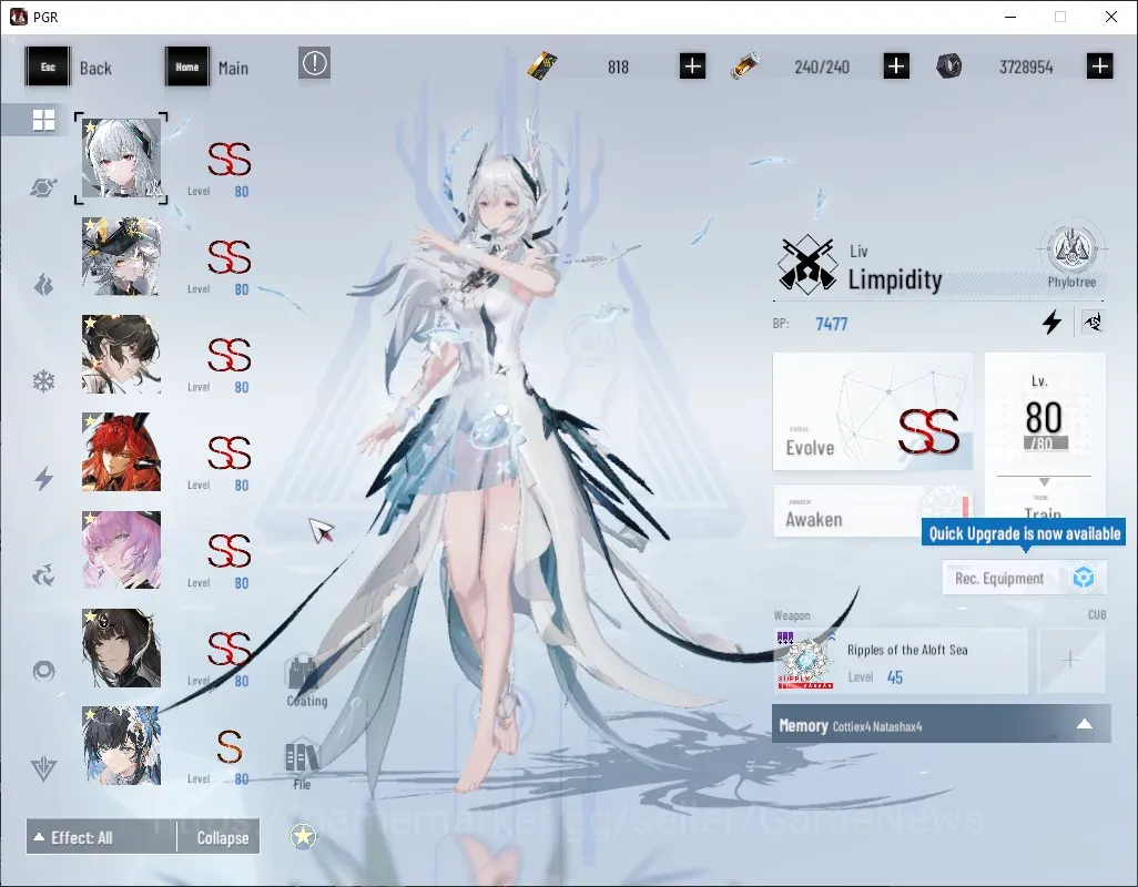 Punishing: Gray Raven Accounts End-Game ASIA|Lv 106|21 Coating|(SS Liv,SS Karenia,SS Lucia Pyroath,SS Vera,SS Ishmael,SS Qu 1