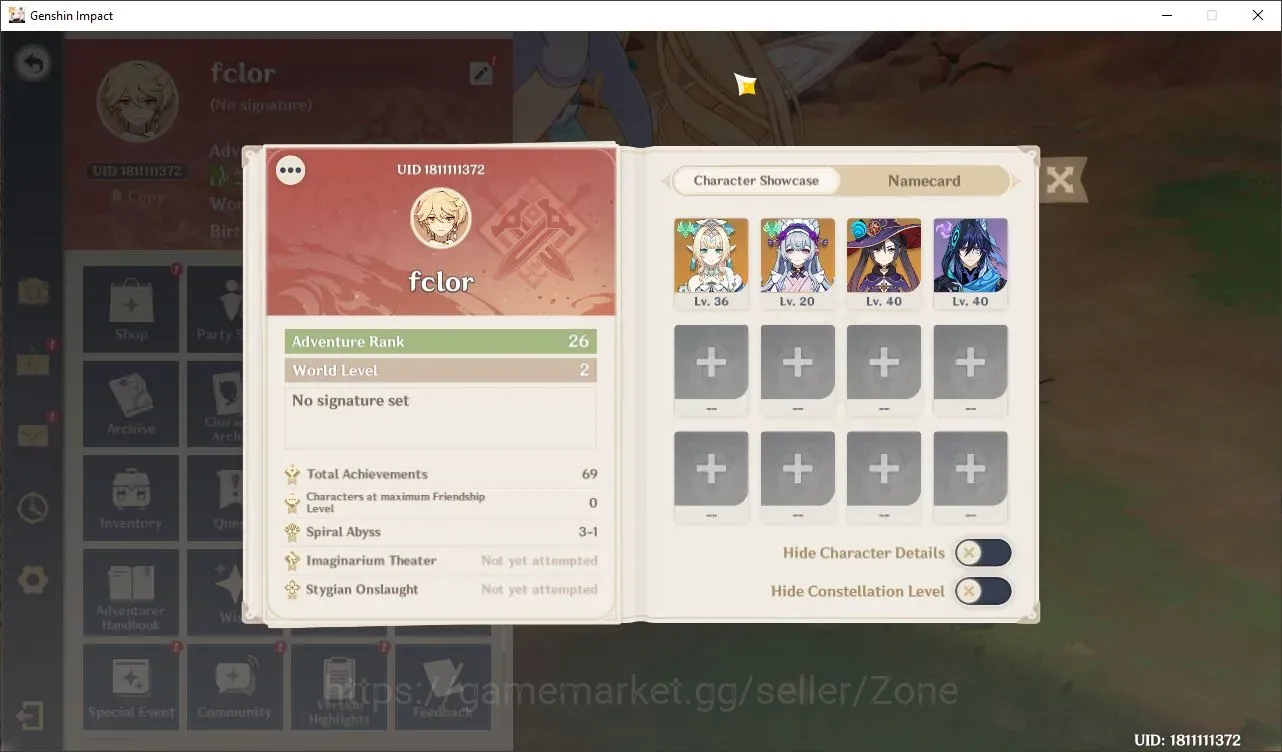 Genshin Impact Accounts Starter ASIA|Best starter|1 Limited Vesna 1 +2*5 characterMuyuki+ Mona|MC Male|28 Fragile 1