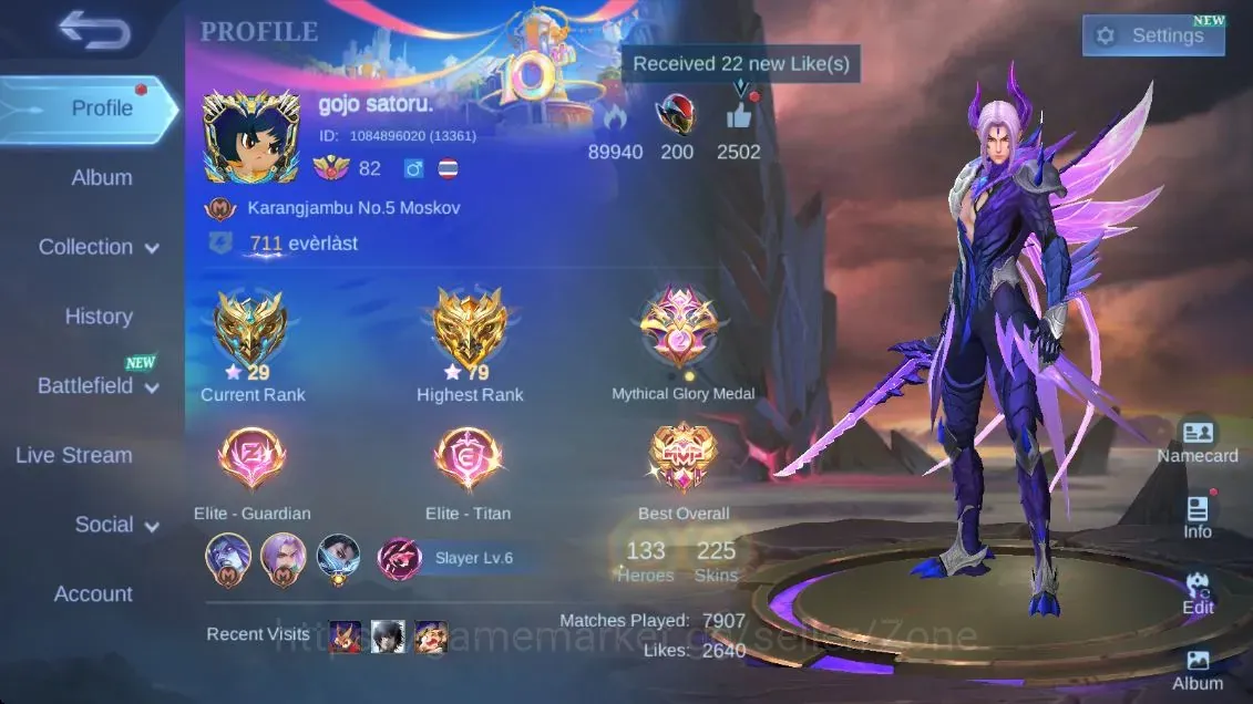 Mobile Legends: Bang Bang Accounts Collector Hero 133|Skin 225|HGlory79|CC Natalia,10thLayla|5 SABER|Sbob Cyc|DT 1