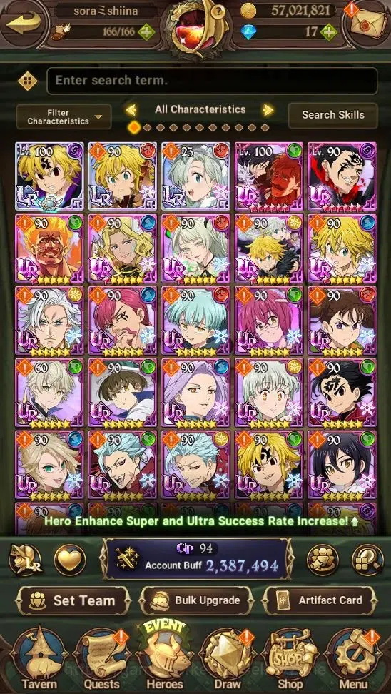The Seven Deadly Sins: Grand Cross Accounts Midgame Global|2,3M Power|3LR: N.Meliodas, etc |8UR : Menor, etc| Collab: Full 1