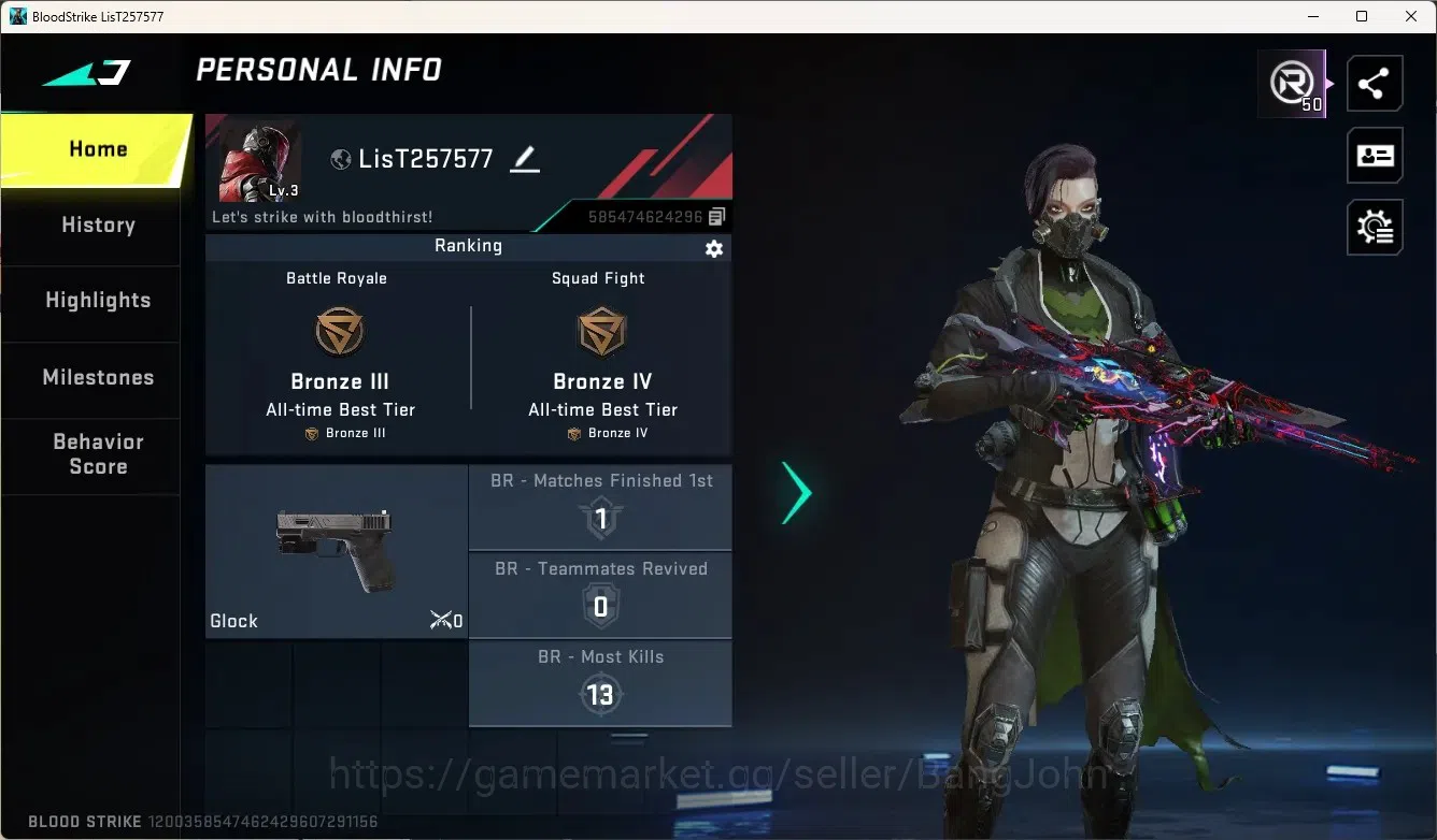 Blood Strike Accounts Rare Skin ASIA|Eternal Gun: Galil - Blight's Embrace|1 Epic Name-Changing Card|Check SS BS2432B 1