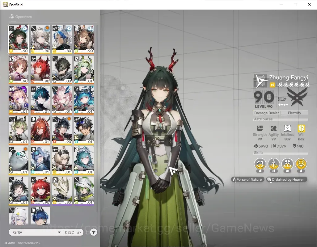 Arknights: Endfield Accounts ASIA|Lv 60|212 Ori|11 SSR 7 Limit + 15 (*6 Wp)|(Fangyi,Laevatain,Mi 1