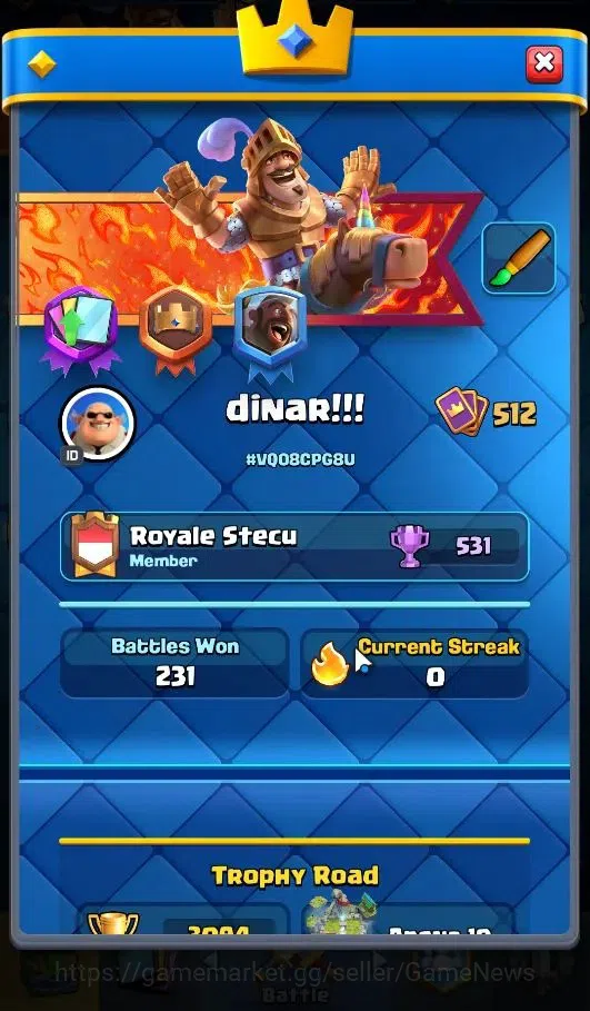 Clash Royale Accounts KTL 10|Trophy 3211|Card 70/121|1 Hero 2 EVO 8 Cham image 2
