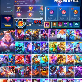Mobile Legends: Bang Bang Accounts #4532 476 Skins | Franco King of Hell (LEGEND) | Lunox Divine Goddess (LEGEND) | Floryn