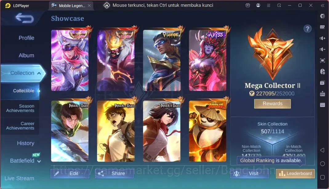 Mobile Legends: Bang Bang Accounts Global |Hero 132|Skin 507|Mega|Legend Franco,Freya image 2
