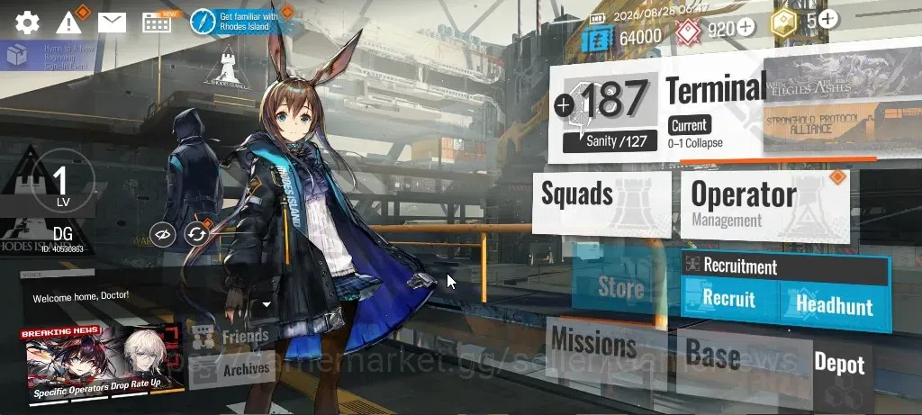 Arknights Accounts Starter Fresh Starter Lvl 1|20 OP|920 Oru 5 Ori|1 Limited|Wang|1 Operator Permit|Terminal 0-1|Birthday 1